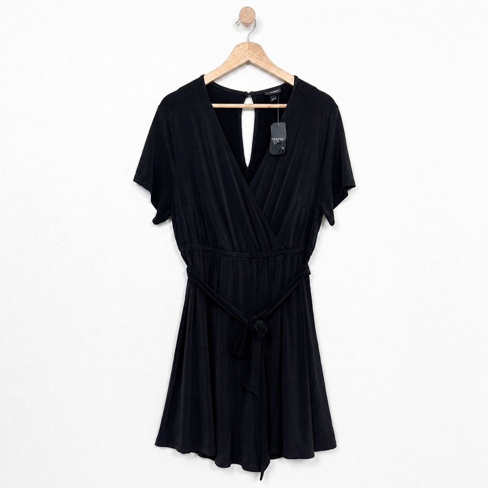 Torrid Plus Size Black Surplice Romper Dress Goth Witchy Minimalist 1X NWT